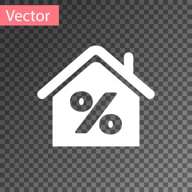 Beyaz Saray şeffaf arka planda izole percant indirim etiketi simgesi ile. Ev yüzdesi işaret fiyatı. Emlak evi. Kredi yüzdesi sembolü. Vektör İllüstrasyonu
