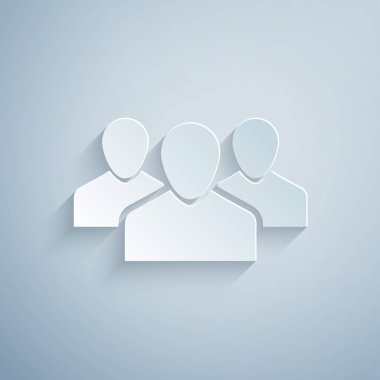 Kağıt kesme Kullanıcılar grup simgesi gri arka planda yalıtılmış. Kişi grubu simgesi. İş avatarı simgesi - kullanıcı profil simgesi. Kağıt sanat tarzı. Vektör İllüstrasyonu