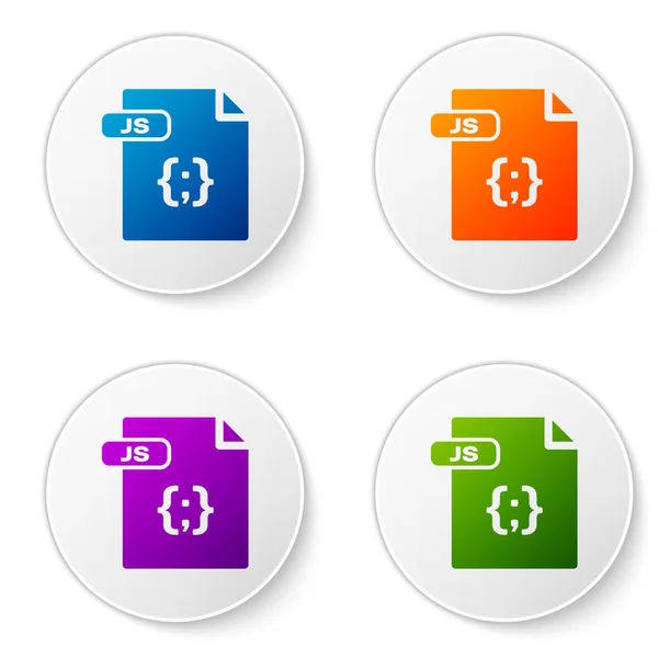 Farbe js Datei-Dokument. js Taste Symbol auf weißem Hintergrund isoliert herunterladen. js Dateisymbol. setzen Sie Symbole in Kreis-Buttons. Vektorillustration — Stockvektor