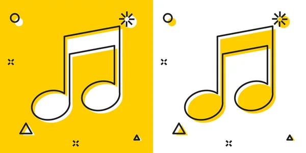 Nota de música preta, ícone de tom isolado no fundo amarelo e branco. Formas dinâmicas aleatórias. Ilustração vetorial — Vetor de Stock
