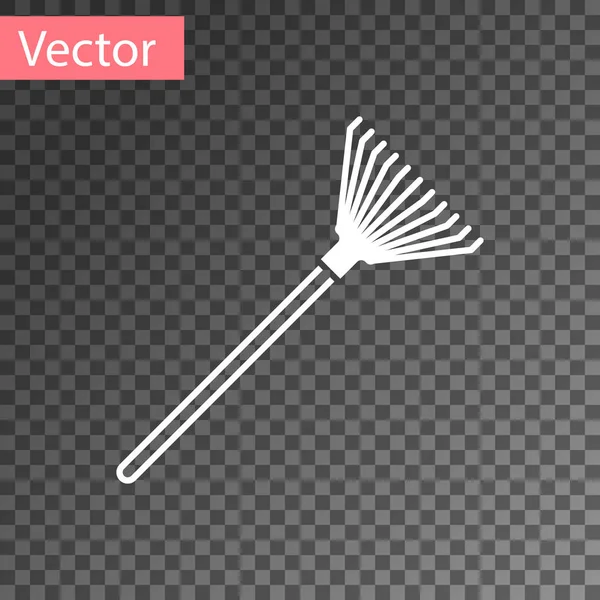 White Garden rake for leaves icon isolated on transparent background. Tool for horticulture, agriculture, farming. Ground cultivator. Vector Illustration — Stock Vector