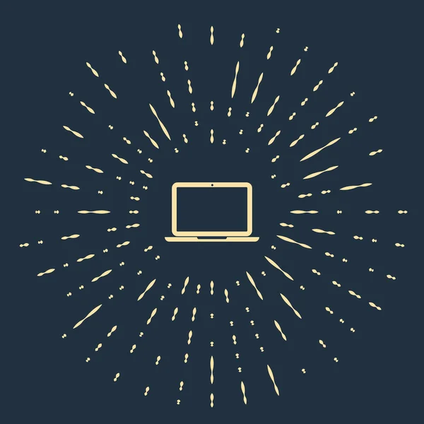 Icono Beige Laptop aislado sobre fondo azul oscuro. Computadora portátil con pantalla vacía. Puntos aleatorios de círculo abstracto. Ilustración vectorial — Vector de stock