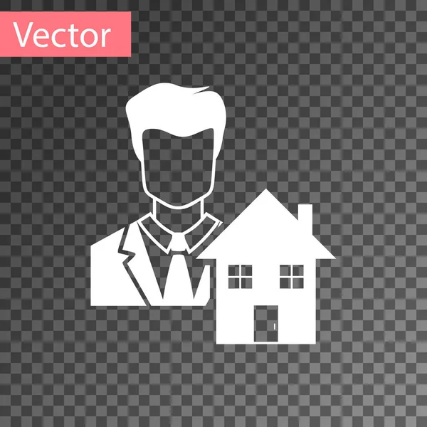 White Realtor icon isolated on transparent background. Buying house. Vector Illustration — Stock Vector