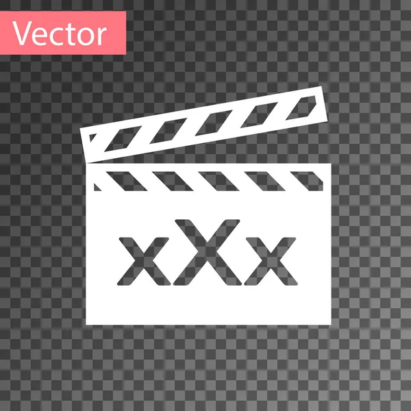 Weißer Filmklöppel mit Aufschrift xxx-Symbol isoliert auf transparentem Hintergrund. Symbol für Altersbeschränkung. 18 plus Content-Zeichen. Erwachsenensender. Vektorillustration — Stockvektor