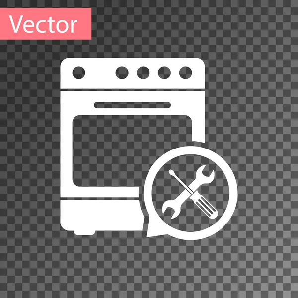 Forno branco com chave de fenda e ícone de chave de fenda isolado em fundo transparente. Ajuste, serviço, configuração, manutenção, reparação, fixação. Ilustração vetorial — Vetor de Stock