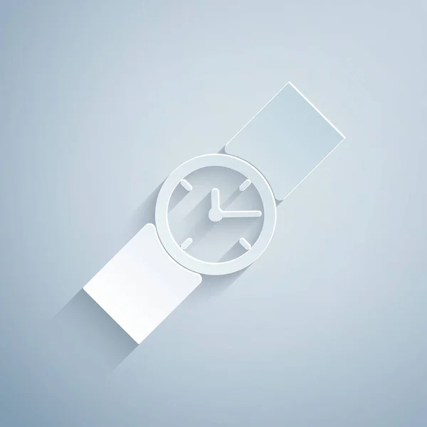 Corte de papel Icono del reloj de muñeca aislado sobre fondo gris. Icono del reloj de pulsera. Estilo de arte de papel. Ilustración vectorial — Archivo Imágenes Vectoriales