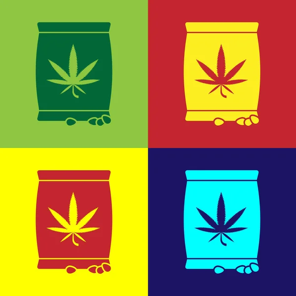 Colore Marijuana o semi di cannabis in una borsa icona isolata su sfondo di colore. Simbolo di canapa. Il processo di piantare marijuana. Illustrazione vettoriale — Vettoriale Stock