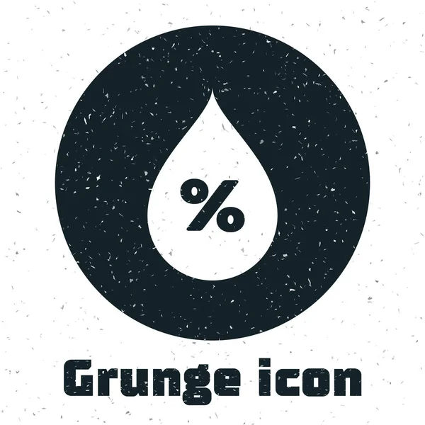 Grunge Water drop percentage icon isolated on white background. Humidity analysis. Vector Illustration — Stock Vector