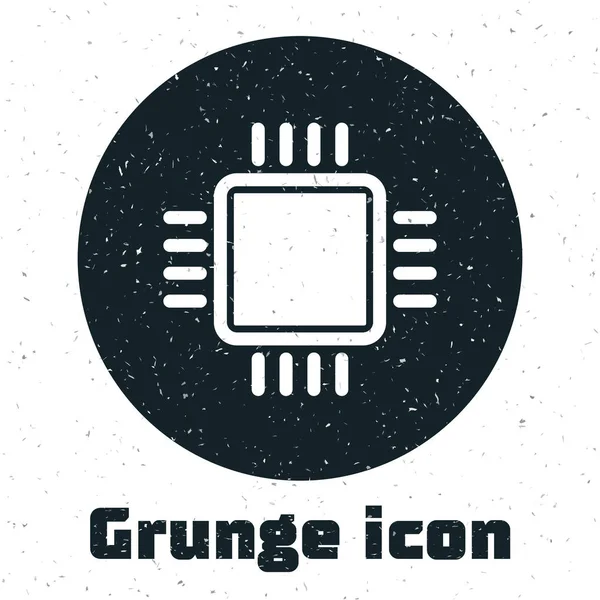 Grunge Computer Processor with microcircuits CPU icon isolated on white background. Чип или процессор с вывеской на плате. Микропроцессор. Векторная миграция — стоковый вектор