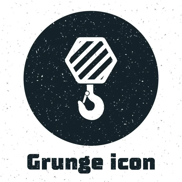 Grunge Icono de gancho industrial aislado sobre fondo blanco. Icono del gancho grúa. Ilustración vectorial — Vector de stock