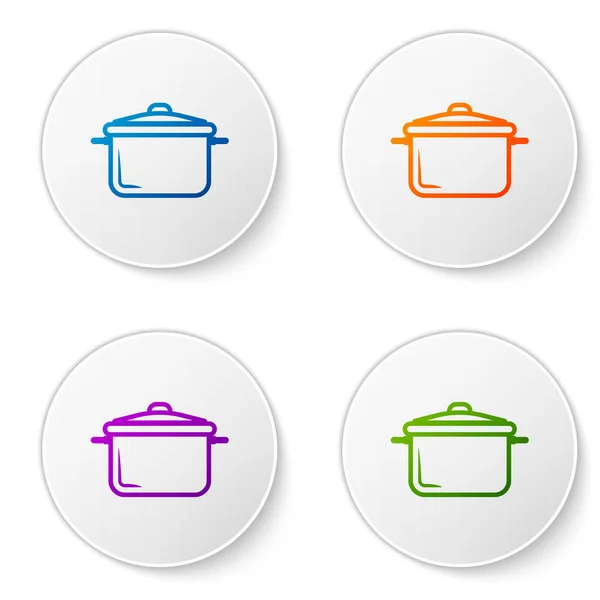 Color Cooking pot icon isolated on white background. Boil or stew food symbol. Set icons in circle buttons. Vector Illustration — Stock Vector
