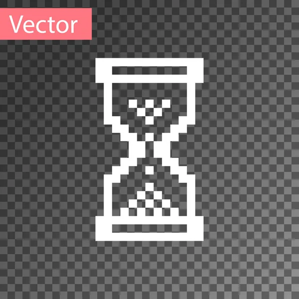 Weiße Sanduhr Pixel mit fließenden Sand Symbol isoliert auf transparentem Hintergrund. Sanduhr-Zeichen. Geschäfts- und Zeitmanagement-Konzept. Vektorillustration — Stockvektor