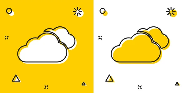 Ícone Black Cloud isolado em fundo amarelo e branco. Formas dinâmicas aleatórias. Ilustração vetorial — Vetor de Stock