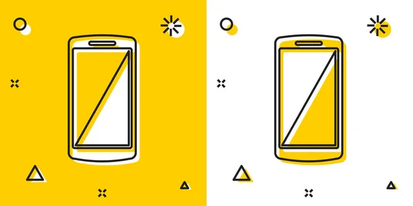 Sort Smartphone, mobiltelefon ikon isoleret på gul og hvid baggrund. Tilfældige dynamiske former. Illustration af vektor – Stock-vektor