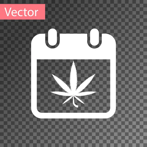 Weißer Kalender und Marihuana oder Cannabisblatt-Symbol isoliert auf transparentem Hintergrund. Nationaler Unkrauttag. Hanf-Symbol. Vektorillustration — Stockvektor