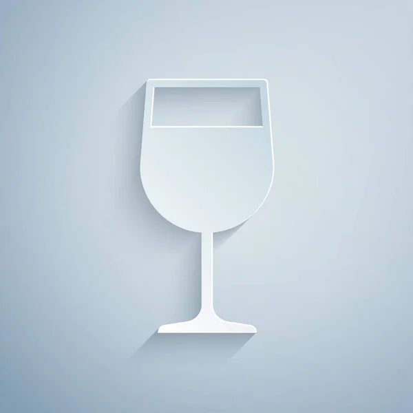 Carta tagliata icona di vetro del vino isolato su sfondo grigio. Icona del bicchiere da vino. Simbolo del calice. Segnale vetreria. Stile cartaceo. Illustrazione vettoriale — Vettoriale Stock