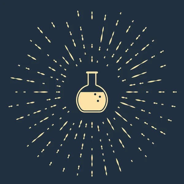 Beige Test tube and flask - chemical laboratory test icon isolated on dark blue background. Abstract circle random dots. Vector Illustration — Stock Vector