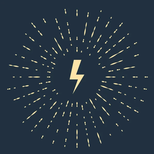 Beige Lightning bolt icon isolated on dark blue background. Flash icon. Charge flash icon. Thunder bolt. Lighting strike. Abstract circle random dots. Vector Illustration — Stock Vector