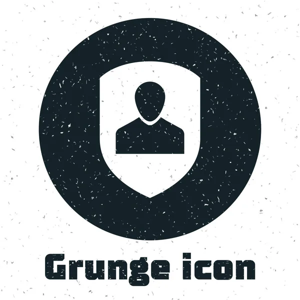 Grunge-pictogram voor gebruikersbescherming geïsoleerd op witte achtergrond. Veilige gebruikers login, beveiligd met een wachtwoord, bescherming van persoonsgegevens, authenticatie icoon. Vector illustratie — Stockvector