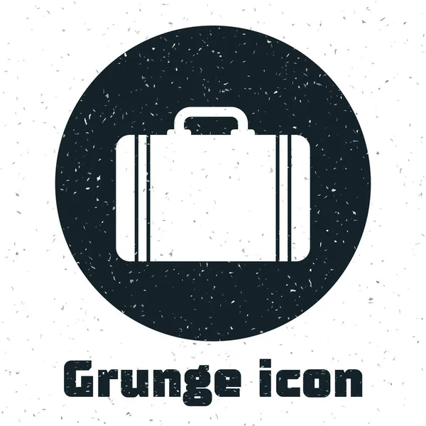 Grunge Suitcase for travel icon isolated on white background. Traveling baggage sign. Travel luggage icon. Vector Illustration — Stock Vector