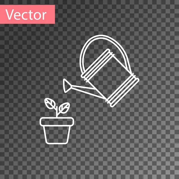 L'arrosoir blanc pulvérise des gouttes d'eau au-dessus de la plante dans une icône en pot isolée sur fond transparent. Symbole d'irrigation. Illustration vectorielle — Image vectorielle