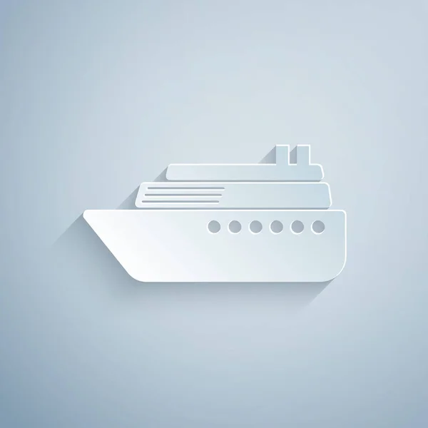 Κόψιμο χαρτιού το εικονίδιο του πλοίου απομονώνεται σε γκρι φόντο. Καλλιτεχνικό στυλ. Απεικόνιση διανυσματικών φορέων — Διανυσματικό Αρχείο