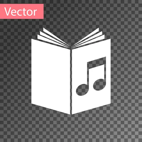 Иконка White Audio book изолирована на прозрачном фоне. Музыкальная нота с книгой. Звуковой указатель. Концепция онлайн обучения. Векторная миграция — стоковый вектор
