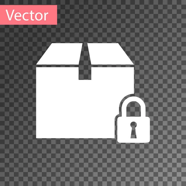 Icono de paquete bloqueado blanco aislado sobre fondo transparente. Cerradura y caja de cartón. Ilustración vectorial — Vector de stock