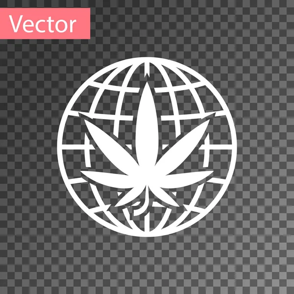 Blanc Légalisez l'icône symbole du globe de marijuana ou de cannabis isolée sur un fond transparent. Symbole de chanvre. Illustration vectorielle — Image vectorielle