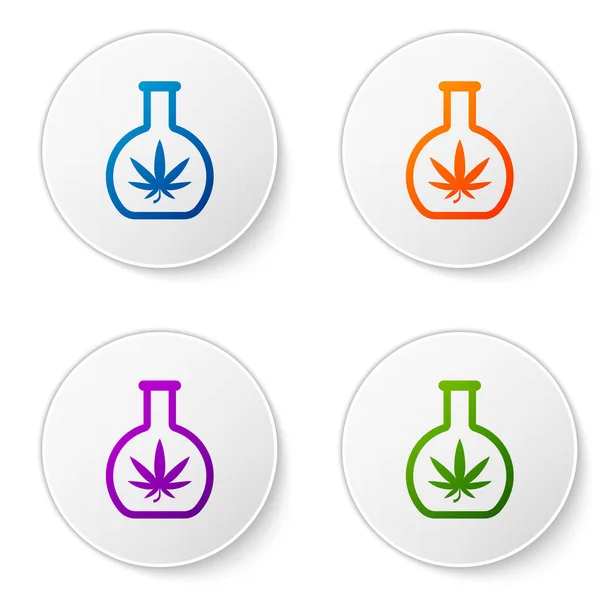 Color Chemical test tube with marijuana or cannabis leaf icon isolated on white background. Research concept. Laboratory CBD oil concept. Set icons in circle buttons. Vector Illustration — Stock Vector