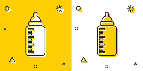 Sort Baby flaske ikon isoleret på gul og hvid baggrund. Fodring flaske ikon. Mælkeflaske tegn. Tilfældige dynamiske former. Illustration af vektor – Stock-vektor