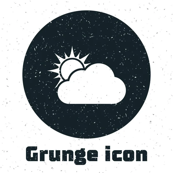 Grunge Sol y nube icono del tiempo aislado sobre fondo blanco. Ilustración vectorial — Vector de stock