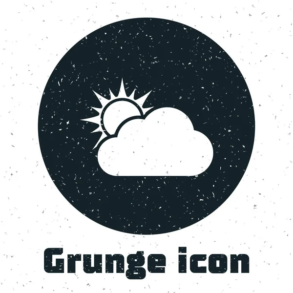 Grunge-Sonne und Wolken-Wetter-Ikone isoliert auf weißem Hintergrund. Vektorillustration — Stockvektor