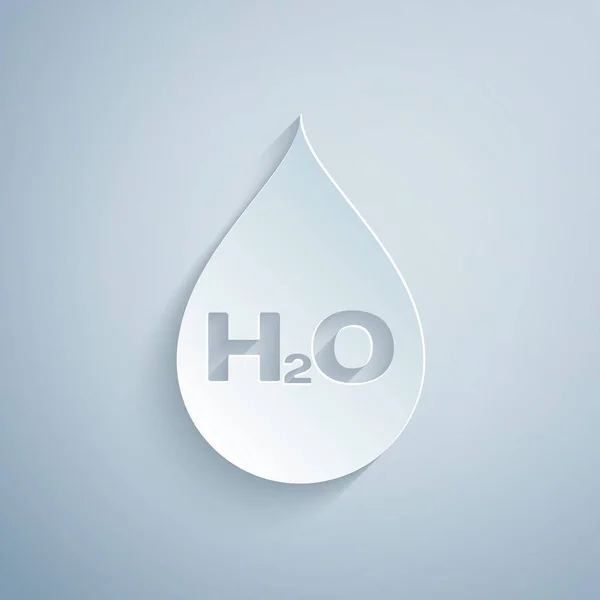 剪纸 水滴与H2o图标隔离在灰色背景。水配方。纸艺术风格。矢量插图 — 图库矢量图片
