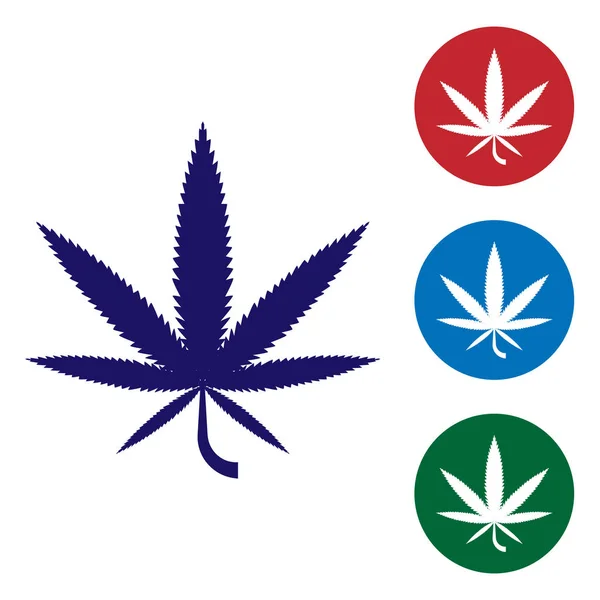 Голубая медицинская марихуана или икона листьев конопли изолированы на белом фоне. Символ конопли. Установите цвет в пуговицах круга. Векторная миграция — стоковый вектор