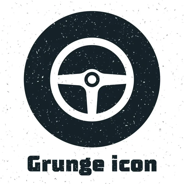 Grunge Icono del volante aislado sobre fondo blanco. Icono de rueda de coche. Ilustración vectorial — Vector de stock