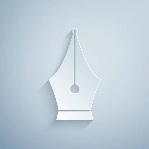 Corte de papel Pluma estilográfica icono de plumín aislado sobre fondo gris. Señal de herramienta pluma. Estilo de arte de papel. Ilustración vectorial — Vector de stock