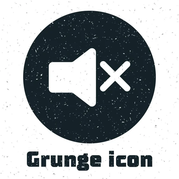 Grunge hangszóró némítás ikont izolált fehér háttér. Nincs hangikon. Hangerőszabályzó szimbólumról. Vektoros illusztráció — Stock Vector