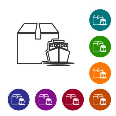 Gri hat Kargo gemi kutuları teslim hizmet simgesi beyaz arka plan üzerinde. Teslimat, nakliye. Koliler, kutular, mallar olan şilep. Simgeleri renk çemberi düğmelerinde ayarlayın. Vektör İllüstrasyonu