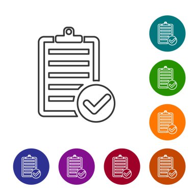 Beyaz arka planda teslim listesi panosu nun ve kalem simgesinin gri çizgi doğrulanması. Simgeleri renk çemberi düğmelerinde ayarlayın. Vektör İllüstrasyonu