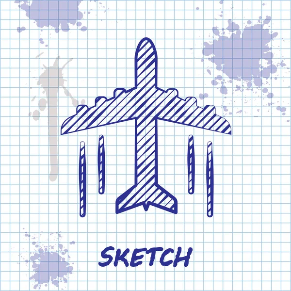 Ikona płaszczyzna linii szkicu wyizolowana na białym tle. Latająca ikona samolotu. Znak Airliner. Ilustracja wektorowa — Wektor stockowy