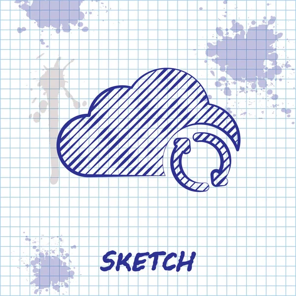 Sketch line Cloud sync refresh icon isolated on white background. Cloud and arrows. Vector Illustration — Stock Vector