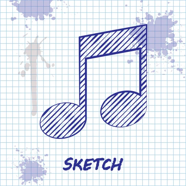 Línea de boceto Nota musical, icono de tono aislado sobre fondo blanco. Ilustración vectorial — Vector de stock