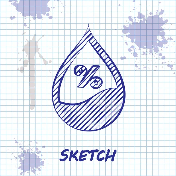 Sketch line Water drop percentage icon isolated on white background. Humidity analysis. Vector Illustration — Stock Vector