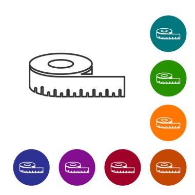 Beyaz arka planda izole gri çizgi bant ölçü simgesi. Bant ölçme. Renk daire düğmelerinde simgeyi ayarlayın. Vektör Illustration