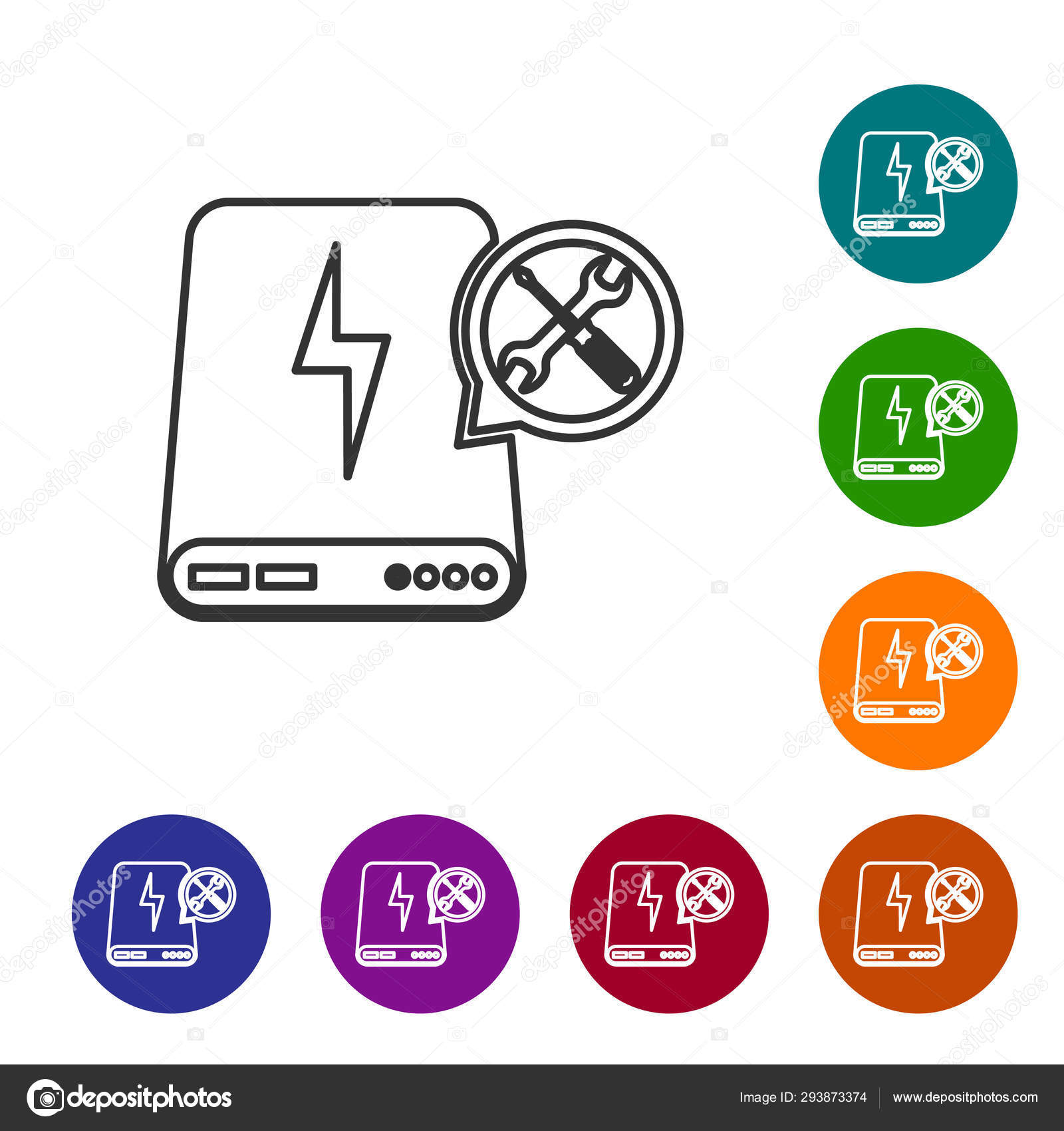 Linea Grigia Banco Di Alimentazione Con Cacciavite E Icona
