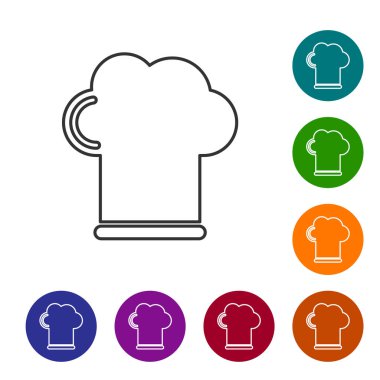 Gri çizgi Chef şapka simgesi beyaz arka plan üzerinde izole. Pişirme sembolü. Aşçı şapkası. Simgeyi renk çemberi düğmelerinde ayarlayın. Vektör İllüstrasyonu