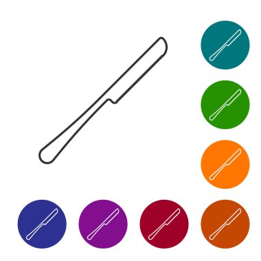 Gri çizgi Bıçak simgesi beyaz arka planda yalıtılmış. Çatal bıçak takımı sembolü. Simgeyi renk çemberi düğmelerinde ayarlayın. Vektör İllüstrasyonu