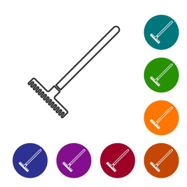 Gri çizgi Bahçe komisyon simgesi beyaz arka plan üzerinde izole. Bahçecilik, tarım, tarım için bir araç. Yer kültivatör. Temizlik ekipmanları. Simgeyi renk çemberi düğmelerinde ayarlayın. Vektör İllüstrasyonu