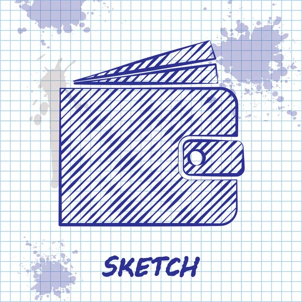 スケッチ線財布アイコンは、白い背景に分離されています。ベクトルイラストレーション — ストックベクタ